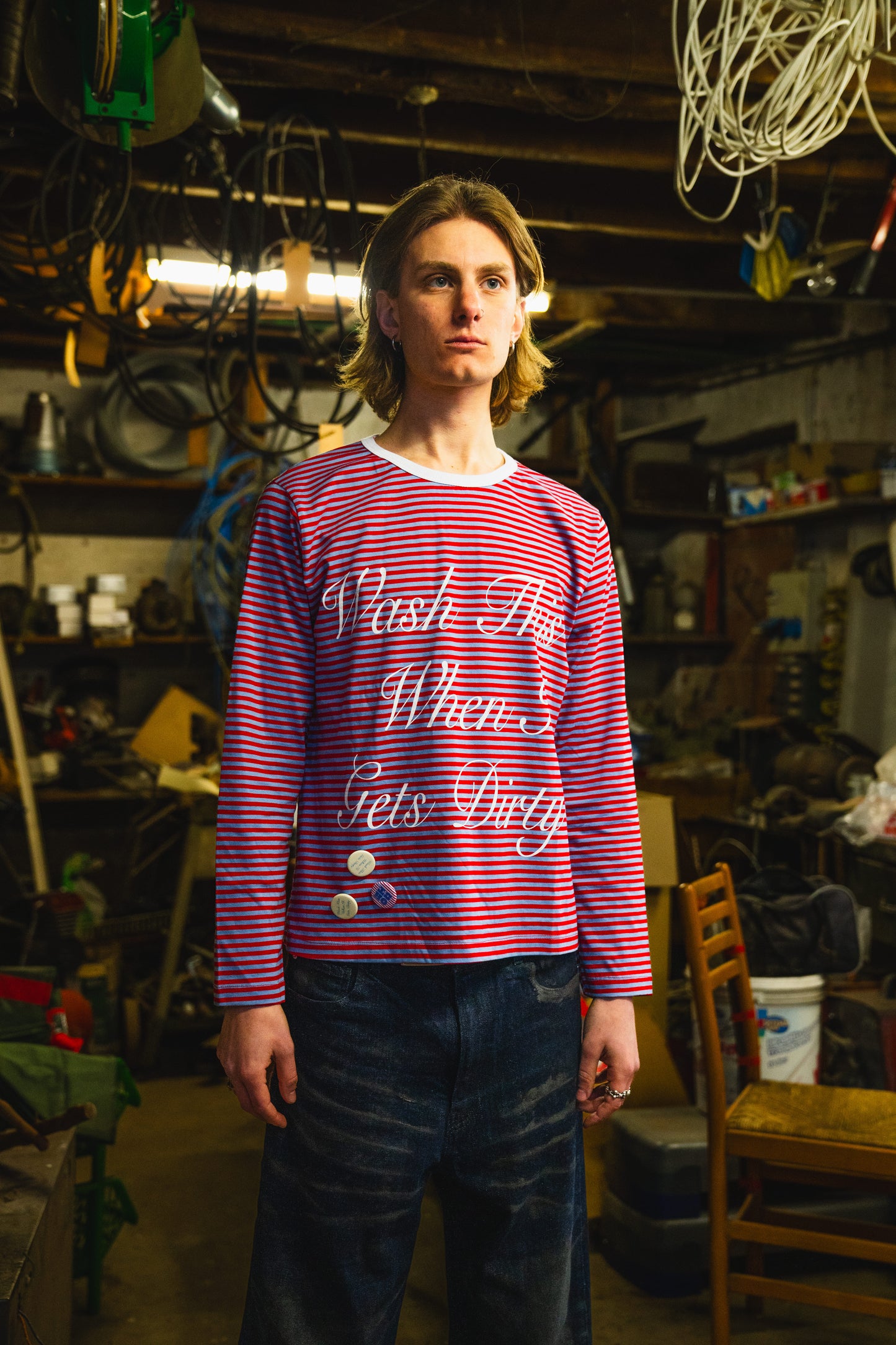 "WASH THIS WHEN IT GETS DIRTY" STRIPES LONGSLEEVE