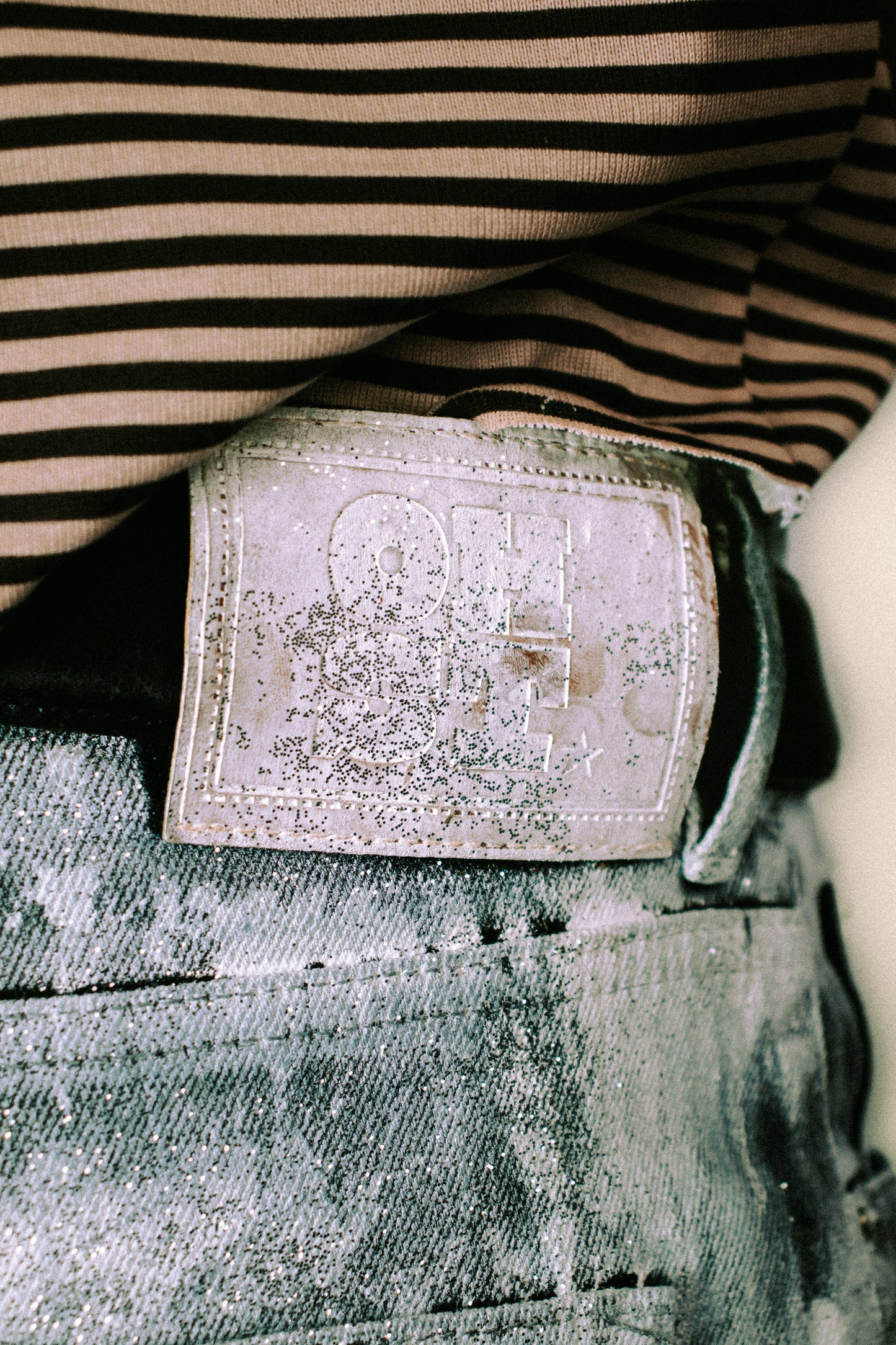 Cracked Paint Glitter Denim
